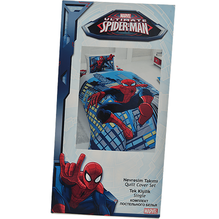 Lenjerie de pat pentru copii Spiderman  2, 1 persoana, bumbac 100%, 3 piese, multicolor