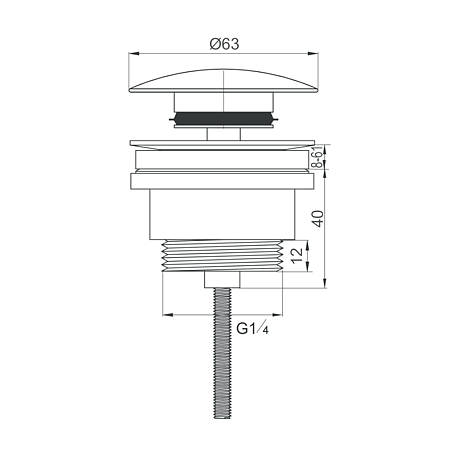 Ventil cu corp de scurgere Wirquin, universal, cu surub central, Quick-clac, alama, alb mat Ø1''1/4 inchi x Ø 63mm