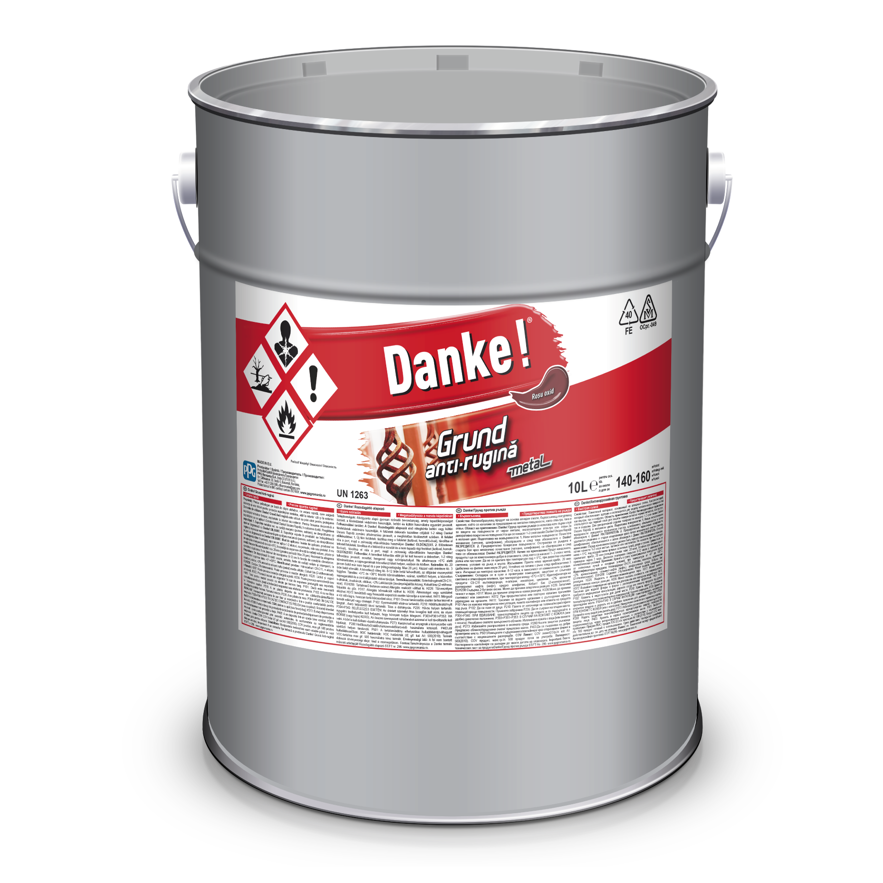 Grund metal anti-rugina Danke, interior/exterior, rosu oxid,10 L anti-rugina