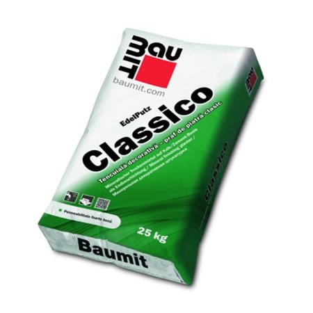 Tencuiala decorativa minerala Baumit Classico, praf de piatra, granulatie 2 mm, interior/exterior, alb natur, 25 kg