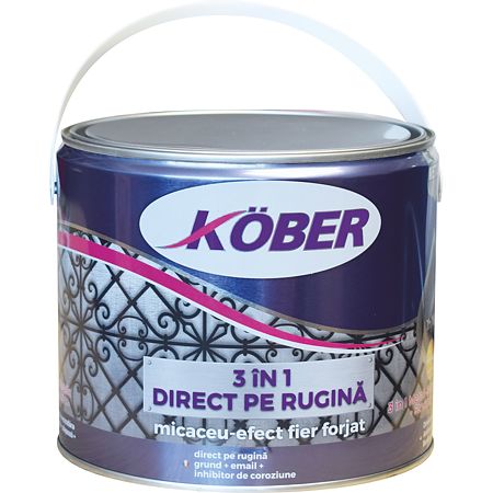 Vopsea alchidica pentru metal Kober 3 in 1 Direct pe rugina, efect fier forjat gri fumuriu, interior/exterior, 2,5 l
