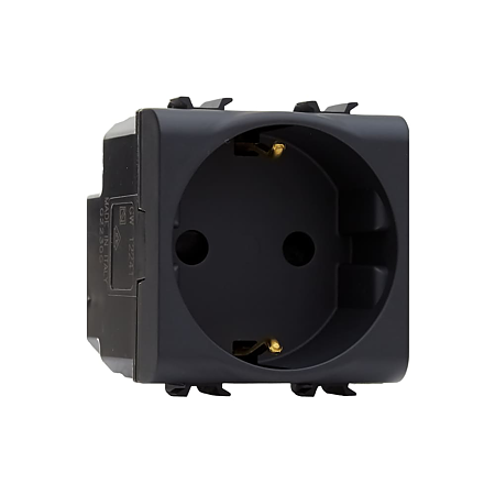 Priza schuko simpla Gewiss GW12241, incastrata, 2 module, contact de protectie, negru satinat