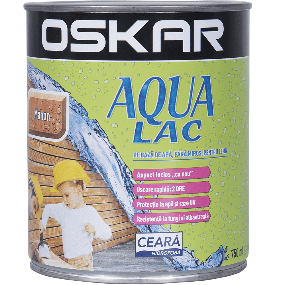 Lac pentru lemn Oskar Aqua, mahon, interior/exterior, 0.75 l 0-75