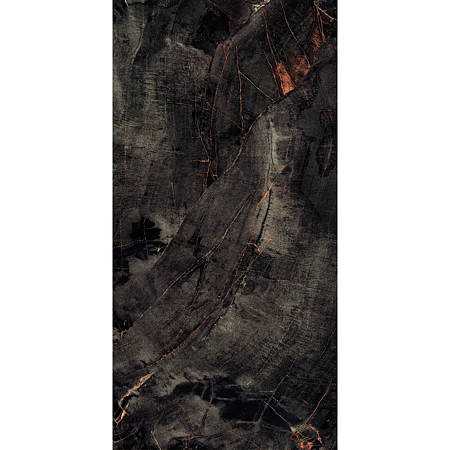 Gresie interior/exterior portelanata glazurata Fossil Agate, negru, lucios, 9 mm, 80 x 160 cm