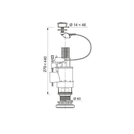 Mecanism WC incastrat Wirquin, cu dubla actionare,3/6 litri, buton negru, cu flotor lateral, racord 2 1/2", plastic