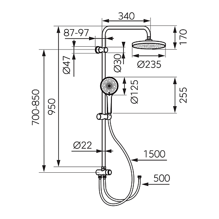 Set dus dual Ferro Vepa, FerroEasyClean, cromat, cap fix Ø235mm, para mobila Ø125 mm, 3 functii, furtun 150 cm