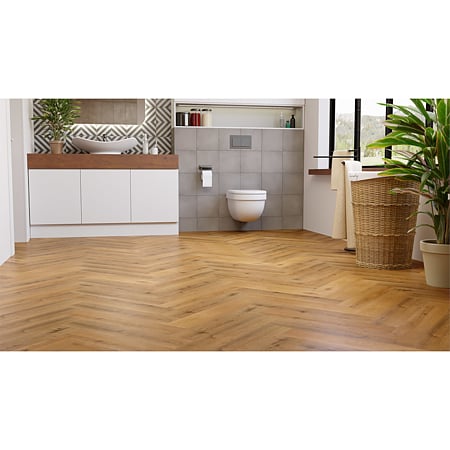 Pardoseala SPC 5 mm Oak Titan Herringbone, nuanta medie, clasa trafic intens plus 34, 615 x 123 mm