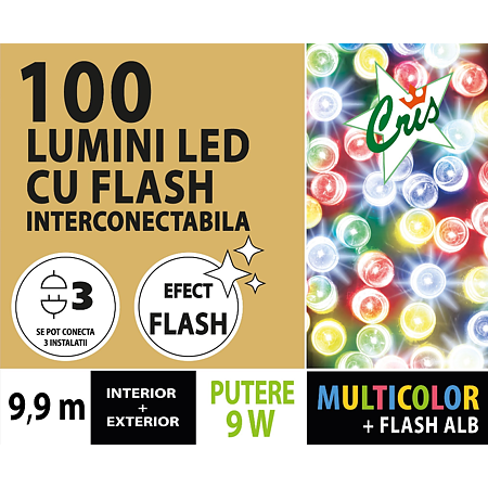 Instalatie Sir interconectabila, interior/exterior, multicolor, 100 led, L: 9,9 m