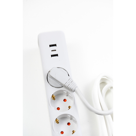 Prelungitor cu 3 prize Schuko si 2 prize USB A + 1 USB C Strohm, cablu 3 x 1.5 mm, IP20,  protectie copii, alb, 1.5 m