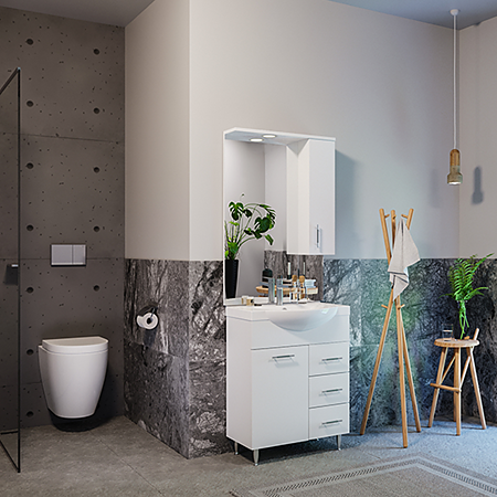 Set mobilier baie Badenmob Seria 153-65, masca cu sertare + lavoar + oglinda, alb Set mobilier baie Badenmob Seria 153-65, masca cu sertare + lavoar + oglinda, alb