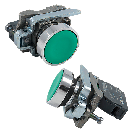 Buton verde metalic cu revenire Schneider xB4BA31, pozitie 1NO, montaj incastrat