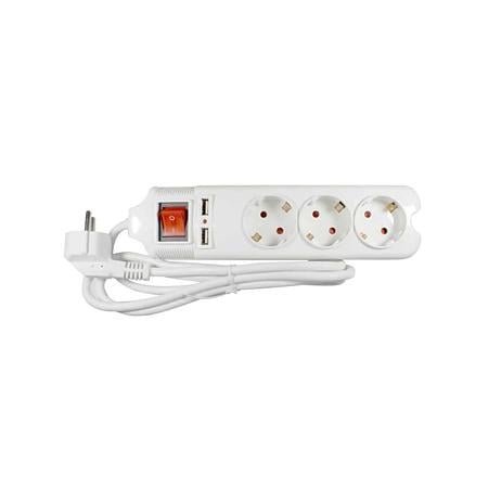 Prelungitor cu intrerupator Lohuis, 3 prize +  2USB, alb, 1.5 m 