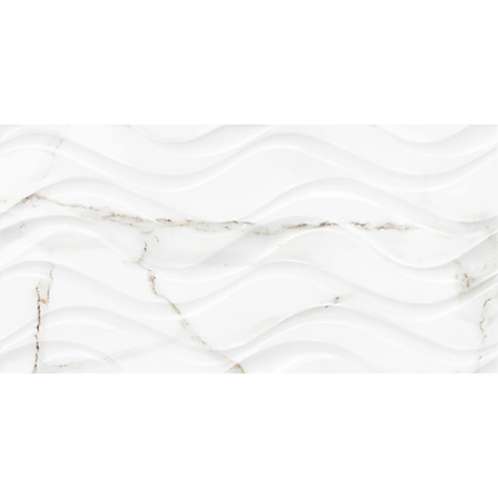 Faianta baie Kai Delphi Waves White, alb, lucios, aspect de marmura, 50 x 25 cm