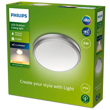Plafoniera pentru exterior Doris, nichel inox, lumina calda, 1x6W, IP54, 22 cm 
