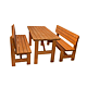 Set gradina masa si 2 banci Bucinmob Wiesbaden, lemn rasinoase, cires, 150 x 70 cm