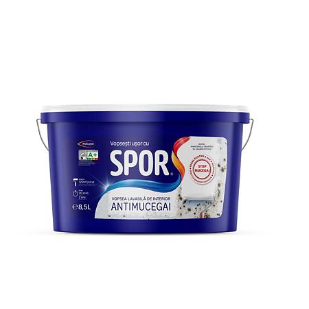 Vopsea lavabila antimucegai Spor, interior, alb, 8.5 l