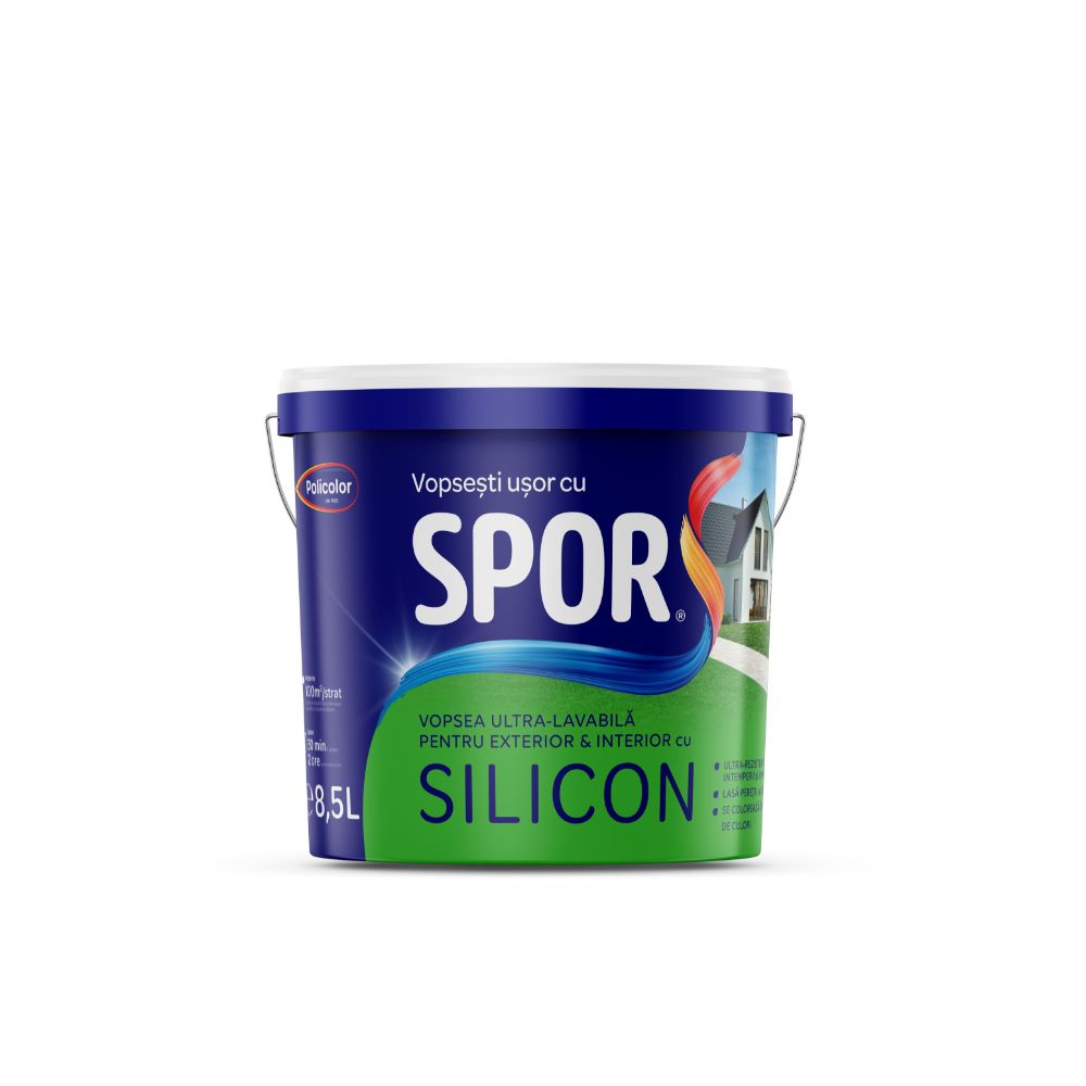Vopsea ultra-lavabila interior/exterior Spor Silicon, alb, 8.5 l 8.5
