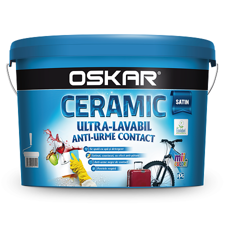 Vopsea ultralavabila interior/exterior Oskar Ceramic Satin, alb, 2.5 l