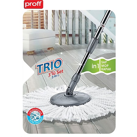 Set mop Trio Proof, plastic, alb-gri, 3 piese
