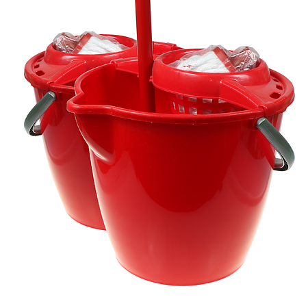Galeata cu storcator, mop si coada, Plastina, plastic, rosu, 12 l