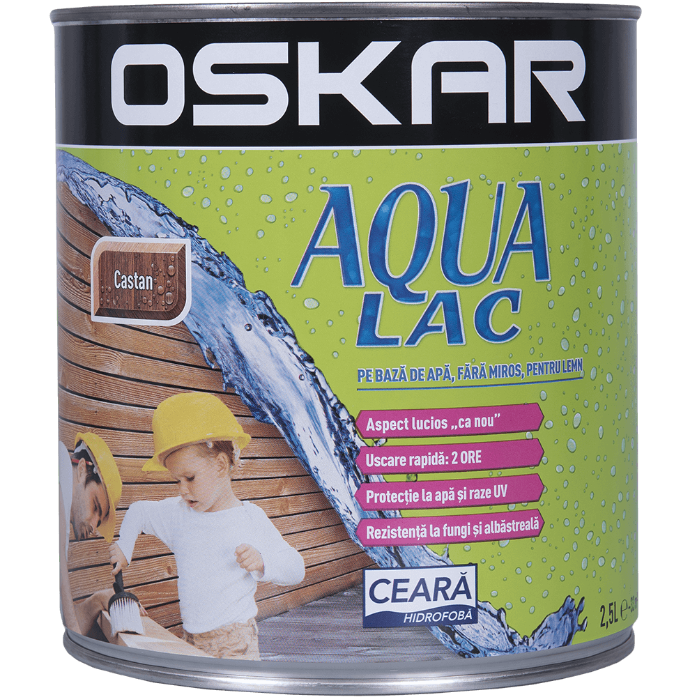 Lac pentru lemn Oskar Aqua, castan, interior/exterior, 2.5 l 2.5