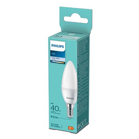 Bec LED lumanare Philips, E14, 5.5 - 40W, alb, lumina rece 4000 K