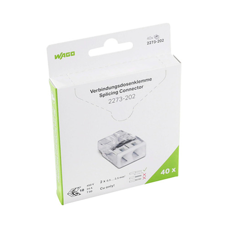 Conector imbinare Wago Push Wire, pentru conductori unifilari, 2 x 2.5 mmp, 10 A, transparent, 40 bucati