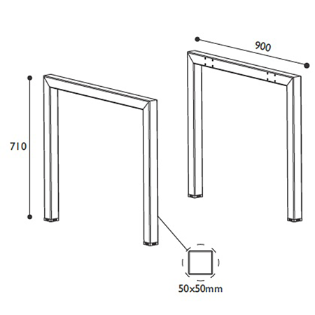 Picior modular "U", metal, gri metalic, sectiune 50 x 50 mm, H 710 mm, l 900 mm, set 2 buc Picior modular "U", metal, gri metalic, sectiune 50 x 50 mm, H 710 mm, l 900 mm, set 2 buc