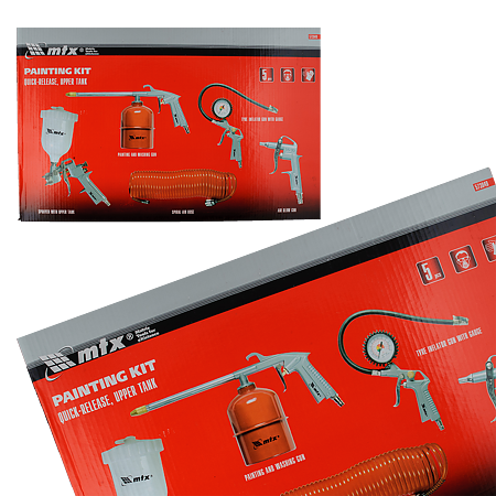Set scule pneumatice MTX 573049, 5 piese, conexiuni rapide,pistol p/u vopsit+rezervor in partea de sus