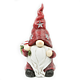 Decoratiune pentru Craciun, gnome cu led, ceramica, rosu + alb, 38 cm
