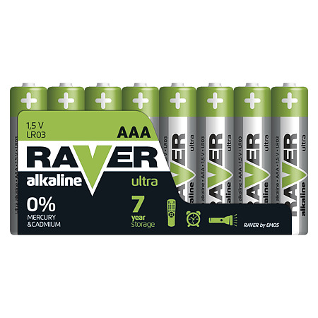 Baterii ultra alcaline Raver, AAA RUA LR03-S8, 1.5 V, 8 buc