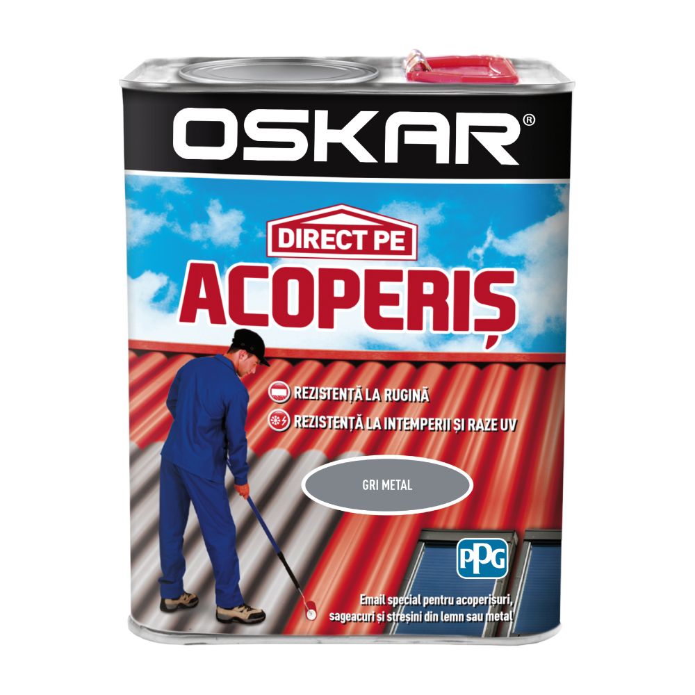 Vopsea Oskar Direct pe acoperis, gri metalic, exterior, 0.75 l