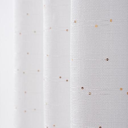 Perdea Sequin 012, poliester, alb, model geometric paiete, 140 x 260 cm