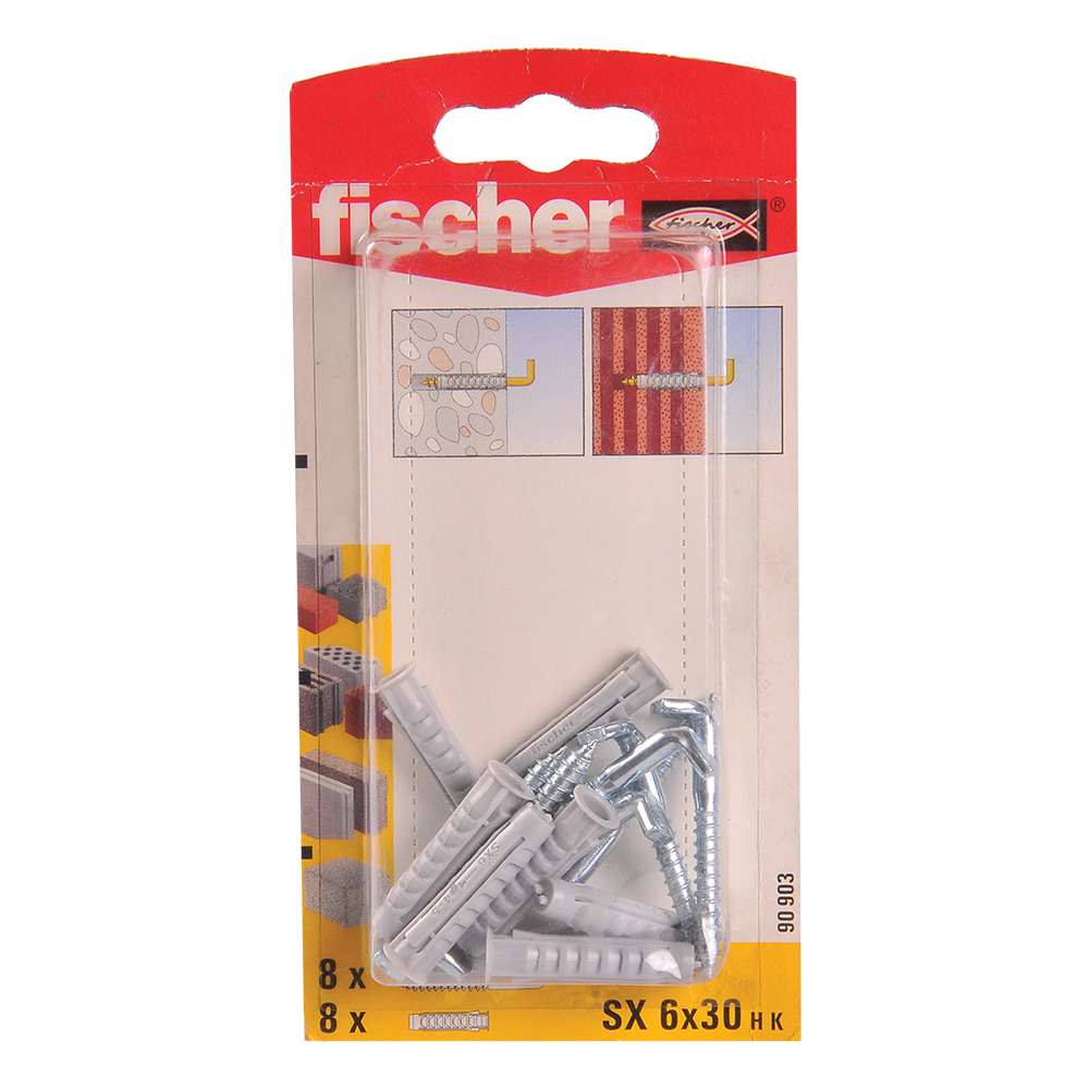 Diblu din nailon cu surub L, Fischer SX, 6 x 30 mm, 4,2 x 40 mm, 8 buc