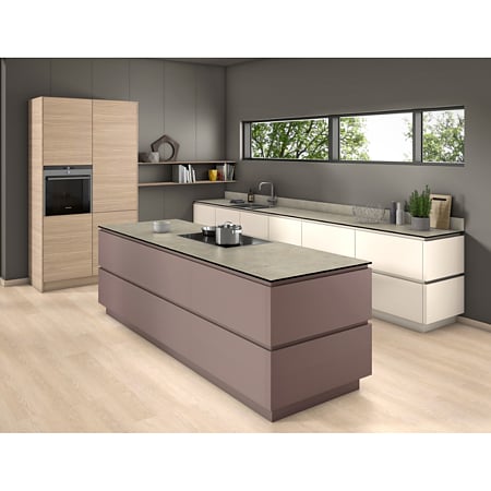 Blat de lucru laminat compact Egger F221 ST87 Ceramica Tessina crem, finisaj ceramic, miez negru, 4100 x 650 x 12 mm