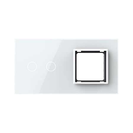 Rama intrerupator dublu + priza simpla Livolo VL-P702/E-4W, sticla securizata, alb