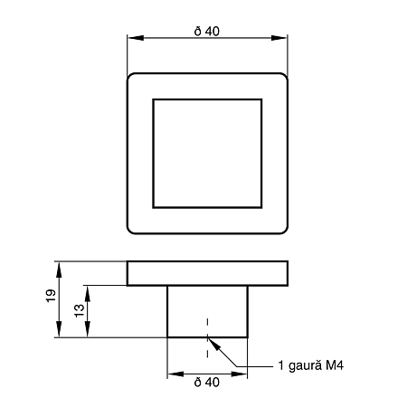 Buton patrat Sedef, model princess, plastic, 40 x 40 x 19 mm