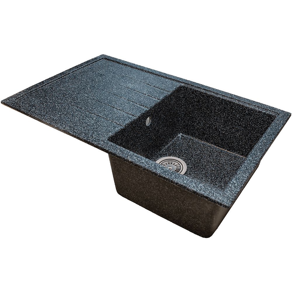 Chiuveta bucatarie Hausberg Elmy, granit-compozit, negru, 1 cuva dreapta, adancime 21 cm, 78 x 50 cm adancime