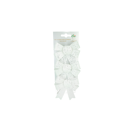 Set 3 funde albe gliterate decorative de Craciun, material sintetic si plastic, 10x13x3 cm