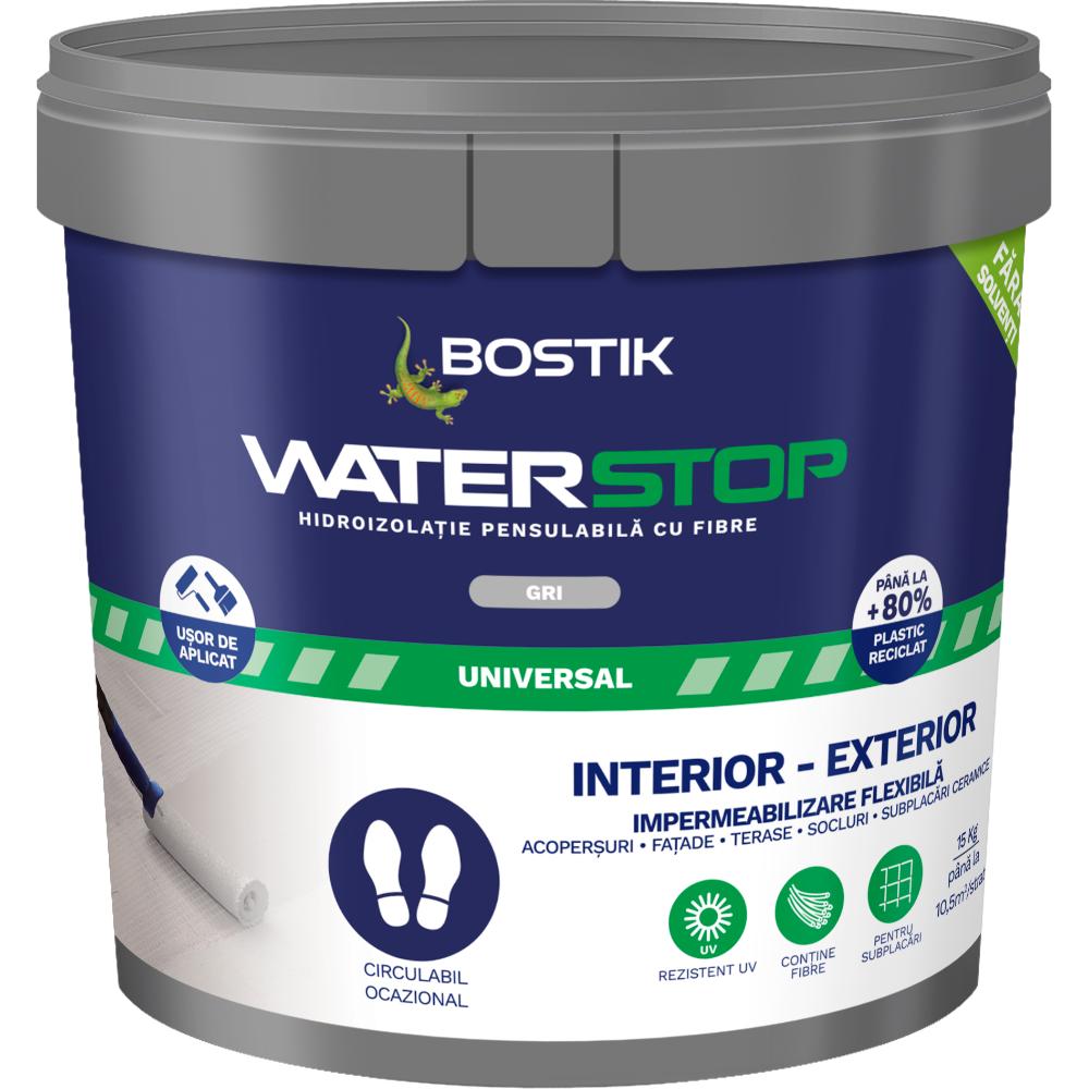 Hidroizolatie pensulabila cu fibre Waterstop Bostik, gri, 15 kg