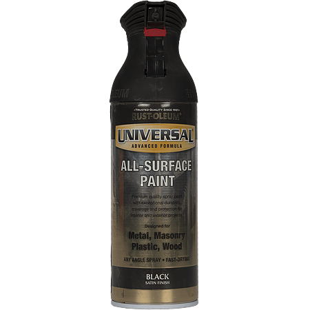 Vopsea spray universala Rust-Oleum, negru satin, lucios, interior/exterior, 400 ml